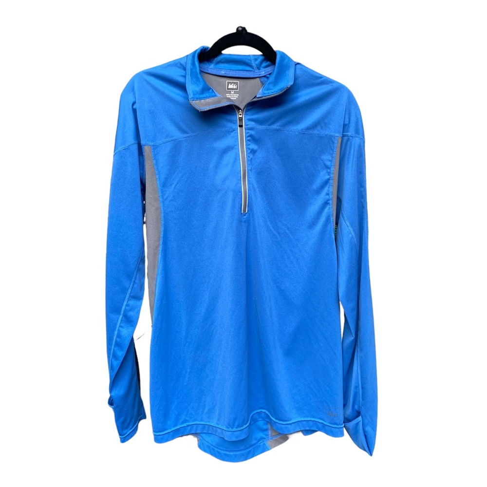 REI Men’s Blue and Grey Lightweight Quarter Zip with Thumb Holes